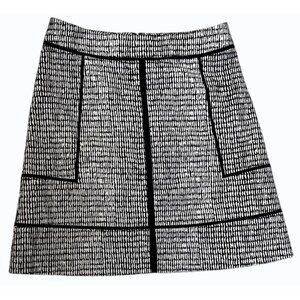 Ann Taylor Black White Print Mini Pencil Skirt Zip Back Cotton Blend Size 2